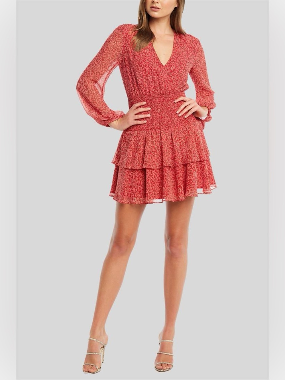 Bardot Red Ditsy Shirred Mini Dress | Size 8